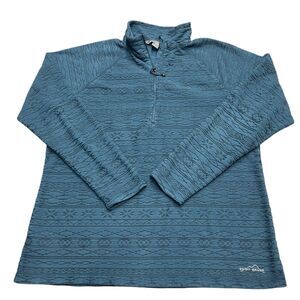 Eddie Bauer Womens Quater Zip Aztec Fleece Vintage Western Blue Size Extra Large